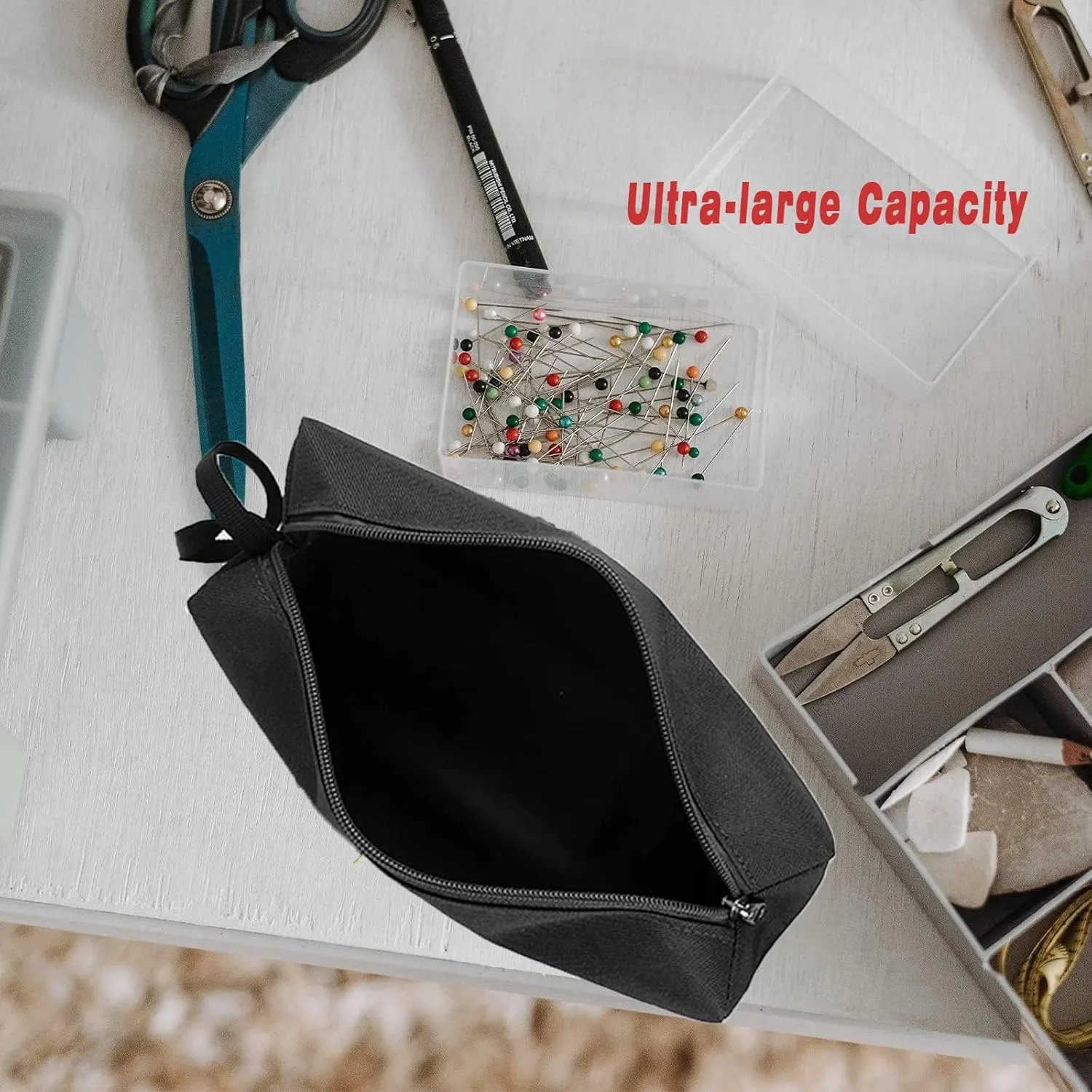 1-Pack Zipper Utility Tool Bag, Small Zipper Bags/Multi-Purpose Tool Pouch Tote Bags Storage Organizer for Screwdrivers, Pliers, Nut Drivers Gifts to Men/Women. (Black)