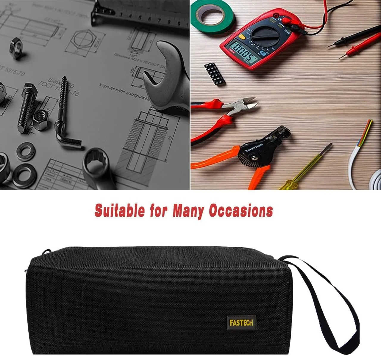 1-Pack Zipper Utility Tool Bag, Small Zipper Bags/Multi-Purpose Tool Pouch Tote Bags Storage Organizer for Screwdrivers, Pliers, Nut Drivers Gifts to Men/Women. (Black)