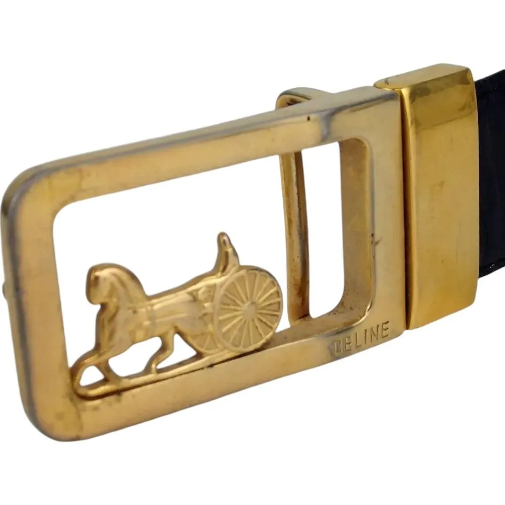 193145AQ (S1) Celine Belt Sulky Buckle Black Leather