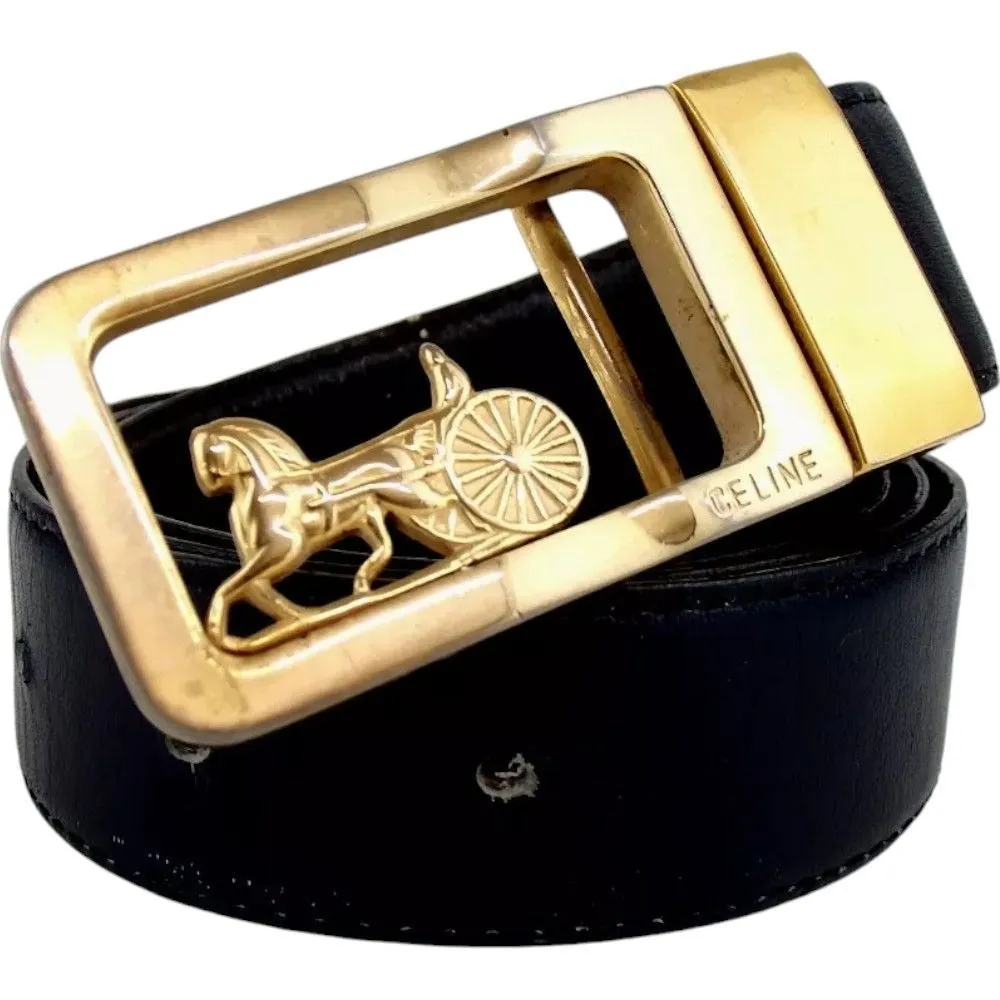 193145AQ (S1) Celine Belt Sulky Buckle Black Leather