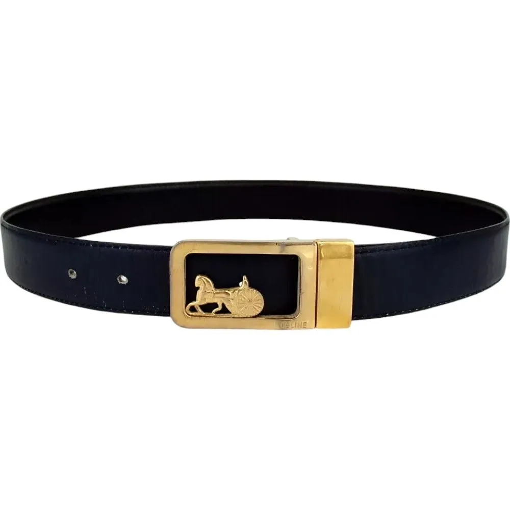 193145AQ (S1) Celine Belt Sulky Buckle Black Leather