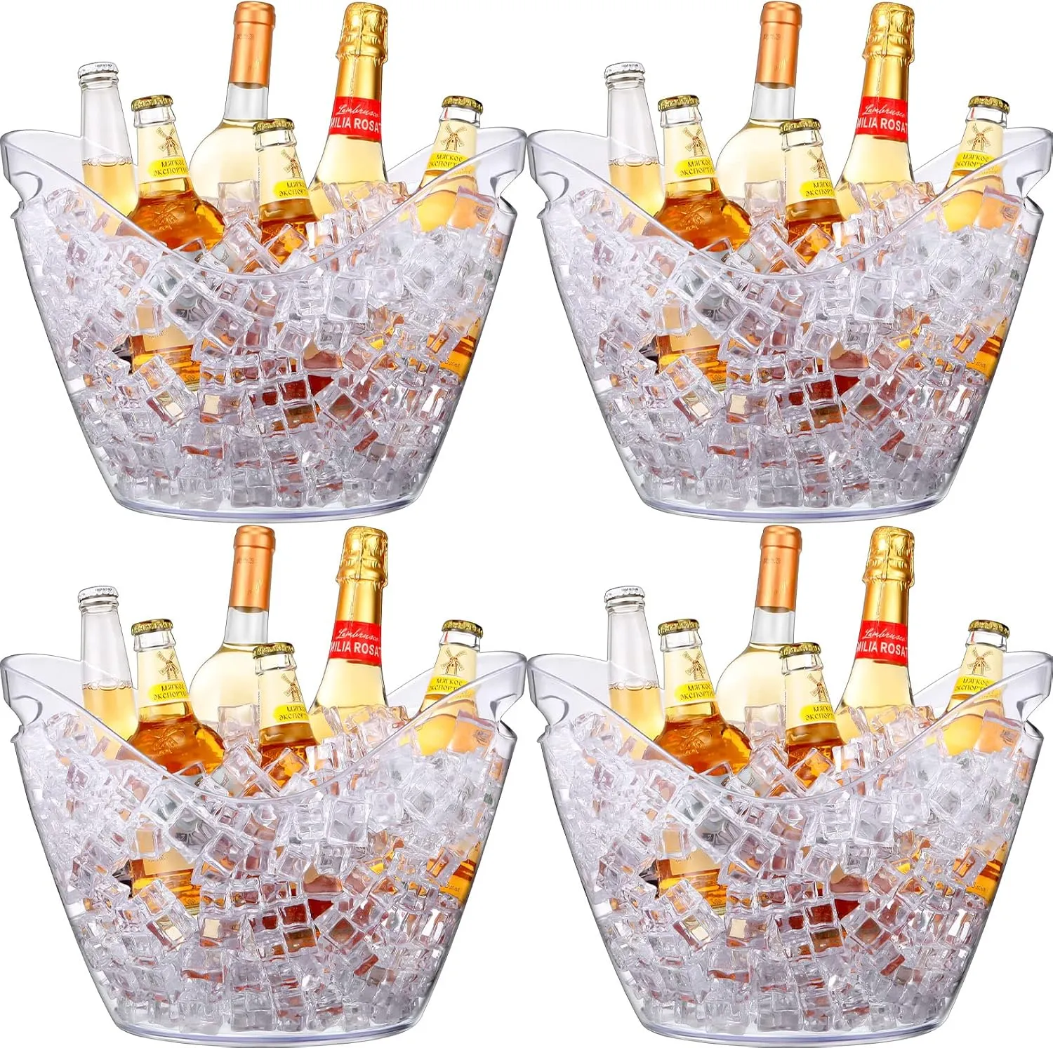 4 Pack 8L Ice Buckets Large Ice Beer Bucket Clear Acrylic Drink Cooler Plastic Ice Beverage Tub Champagne Bottles Ice Bucket Wine Chiller Bin Drink Buckets for Party Barbecue Picnic Home Bar