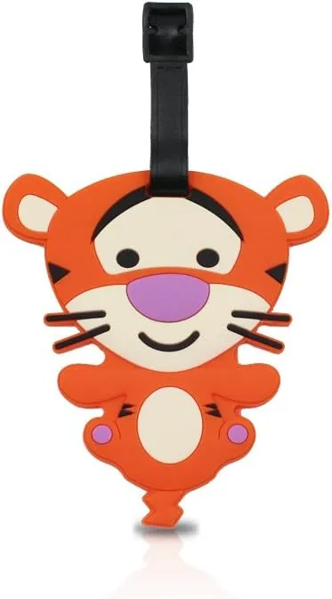 4 Pcs Set Pooh Bear Silicone Travel Luggage Baggage Identification Labels ID Tag for Bag Suitcase Plane Cruise Ships with Belt Strap