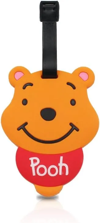 4 Pcs Set Pooh Bear Silicone Travel Luggage Baggage Identification Labels ID Tag for Bag Suitcase Plane Cruise Ships with Belt Strap