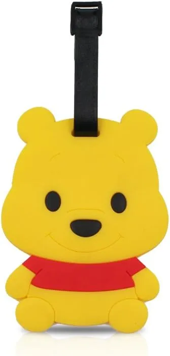 4 Pcs Set Pooh Bear Silicone Travel Luggage Baggage Identification Labels ID Tag for Bag Suitcase Plane Cruise Ships with Belt Strap