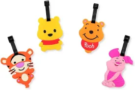 4 Pcs Set Pooh Bear Silicone Travel Luggage Baggage Identification Labels ID Tag for Bag Suitcase Plane Cruise Ships with Belt Strap
