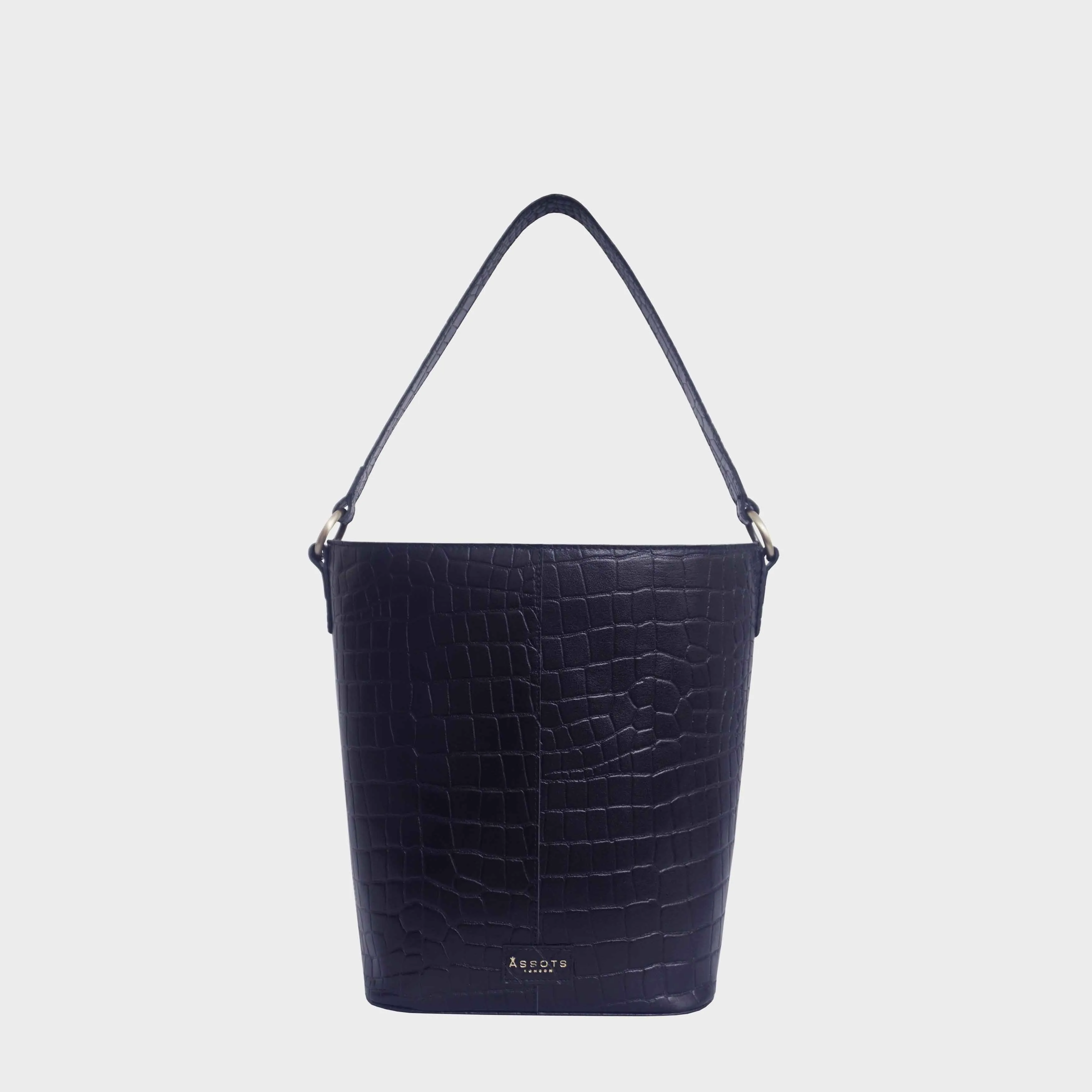 'AMELIA' Navy Real Croc Leather Large Capacity Bucket Bag