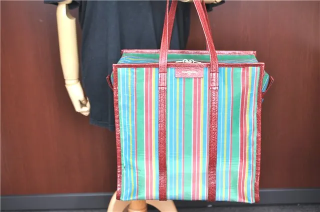 Auth BALENCIAGA Bazar Shopper M Tote Bag Mesh Leather 443097 Multicolor J6981