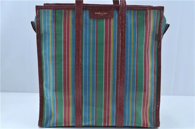 Auth BALENCIAGA Bazar Shopper M Tote Bag Mesh Leather 443097 Multicolor J6981