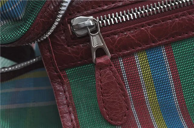 Auth BALENCIAGA Bazar Shopper M Tote Bag Mesh Leather 443097 Multicolor J6981