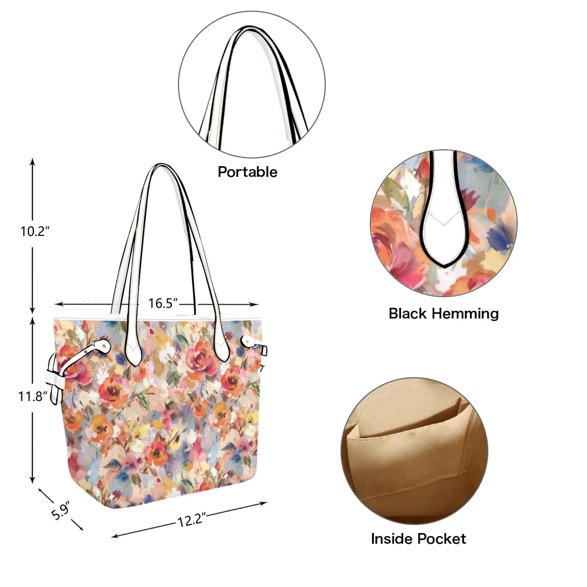 Autumn Floral Leather Bag | Watercolor Peonies Pattern | Perfect Gift for Her | Elegant & Durable Fashion Tote