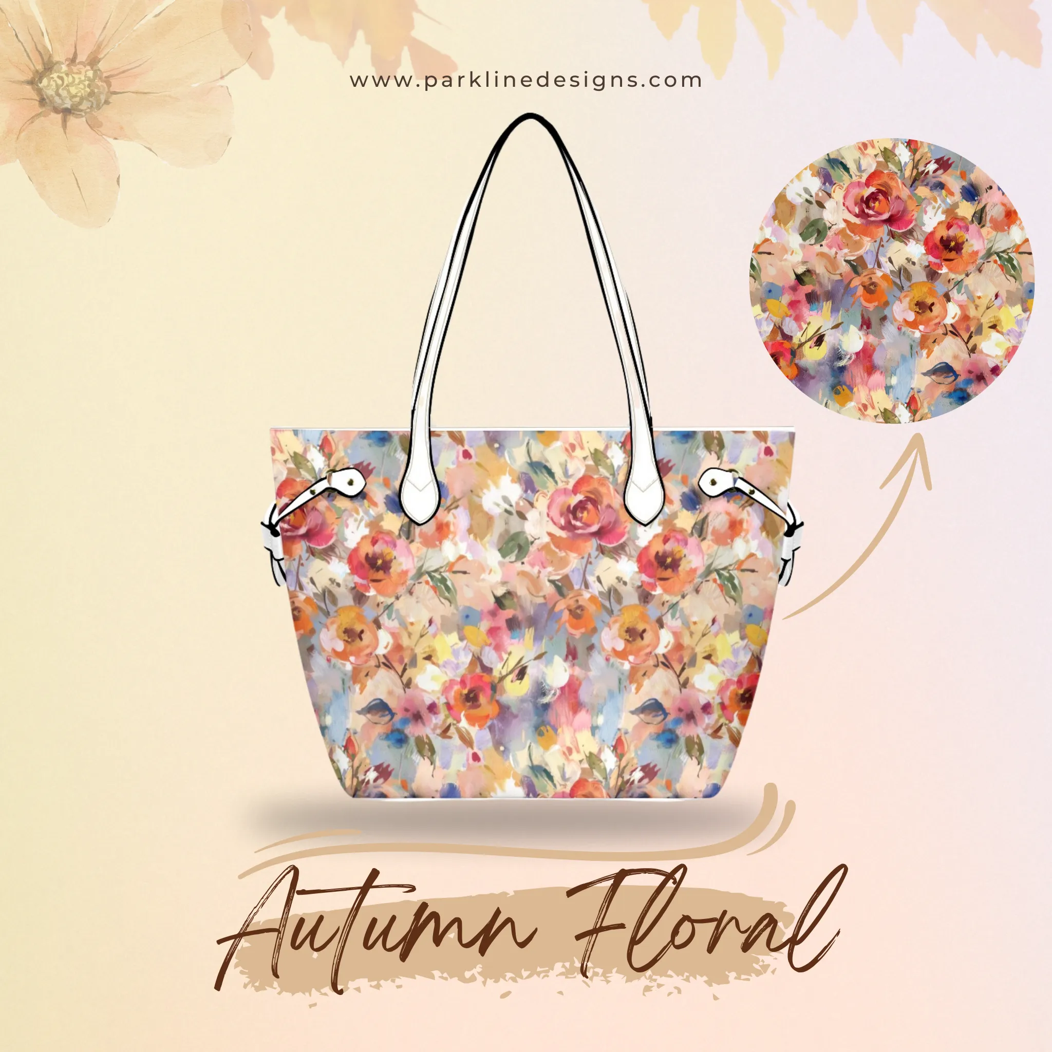 Autumn Floral Leather Bag | Watercolor Peonies Pattern | Perfect Gift for Her | Elegant & Durable Fashion Tote