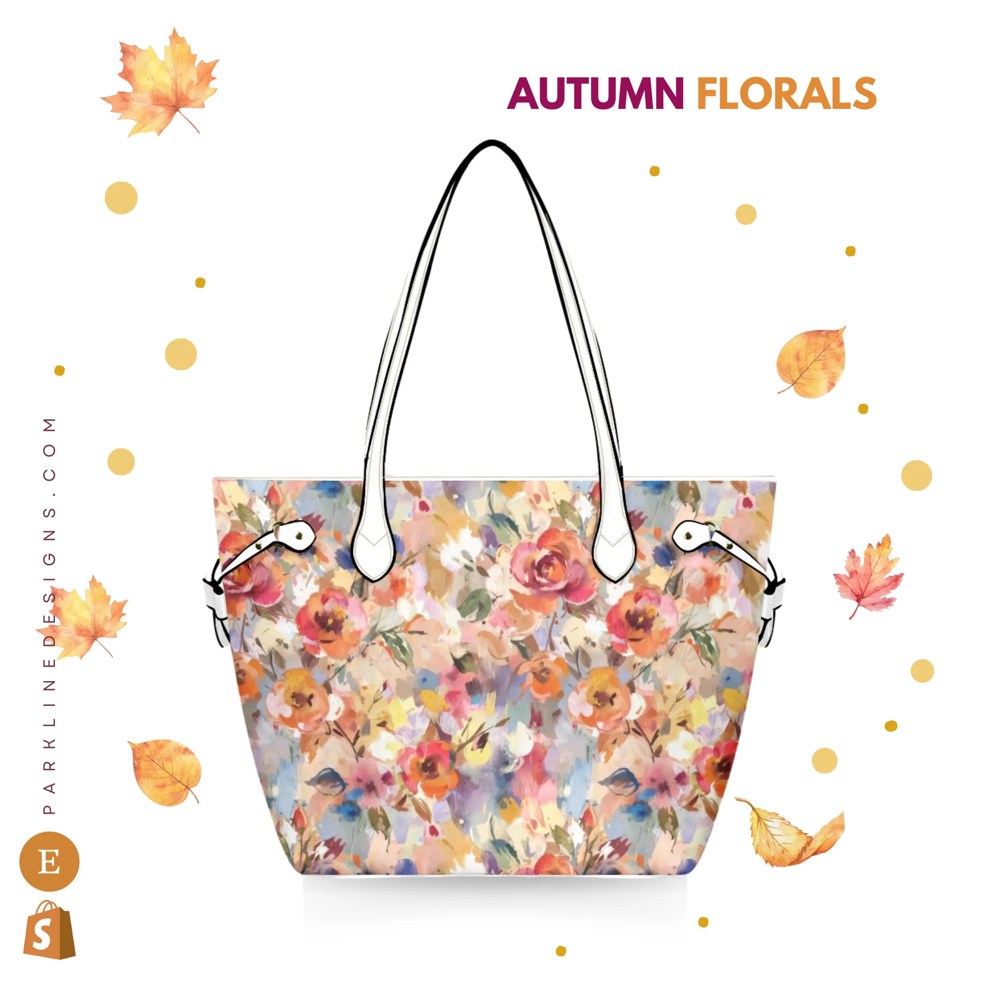 Autumn Floral Leather Bag | Watercolor Peonies Pattern | Perfect Gift for Her | Elegant & Durable Fashion Tote