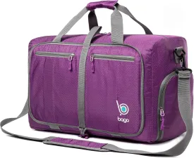 Bago Foldable Duffel Bags for Traveling Women & Men - 40L Sports Packable Duffle Bag for Travel with Shoe Compartment - Water Repellant, Heavy Duty, Lightweight Folding & Collapsible (Purple)
