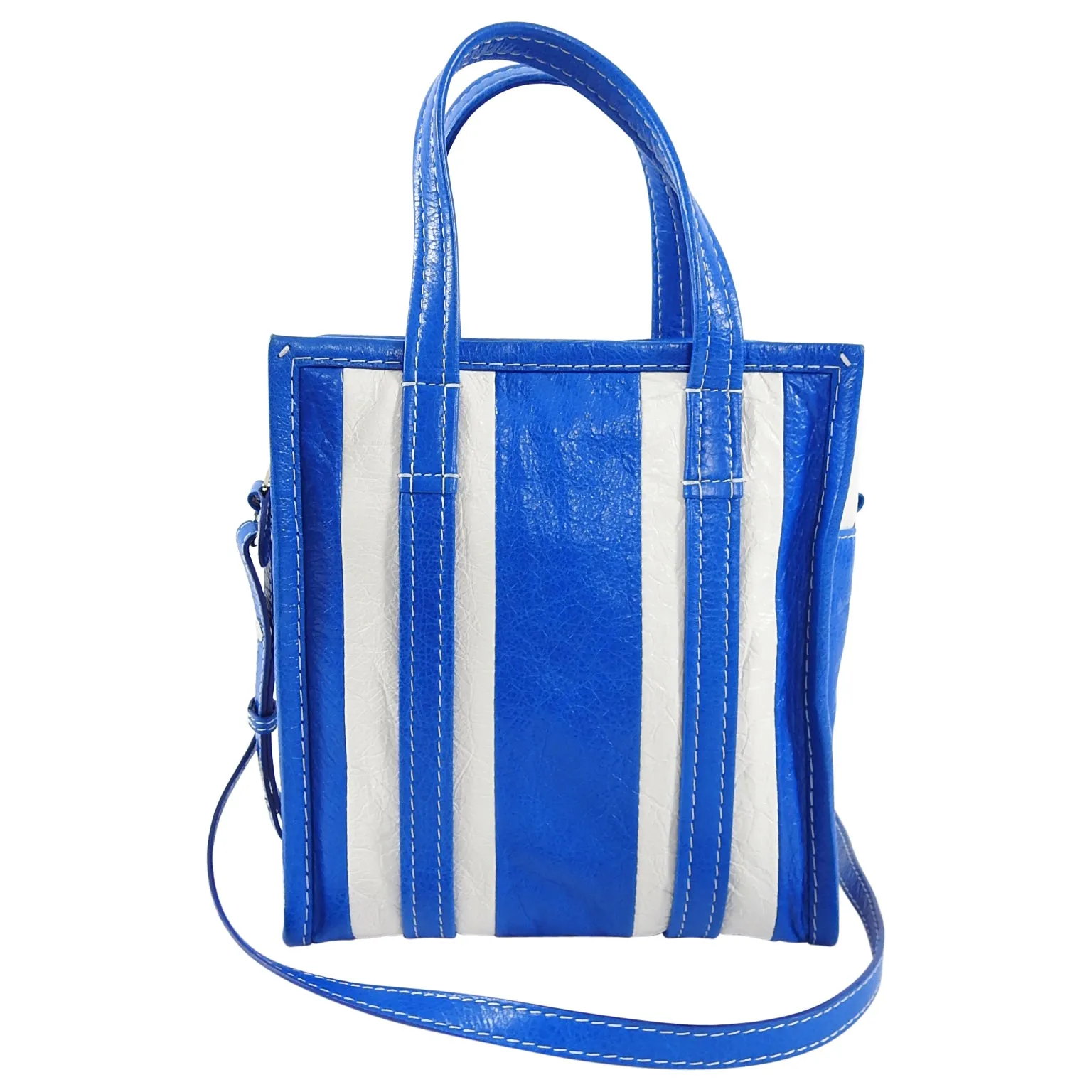 Balenciaga Bazar XS Blue and White Striped Tote Bag
