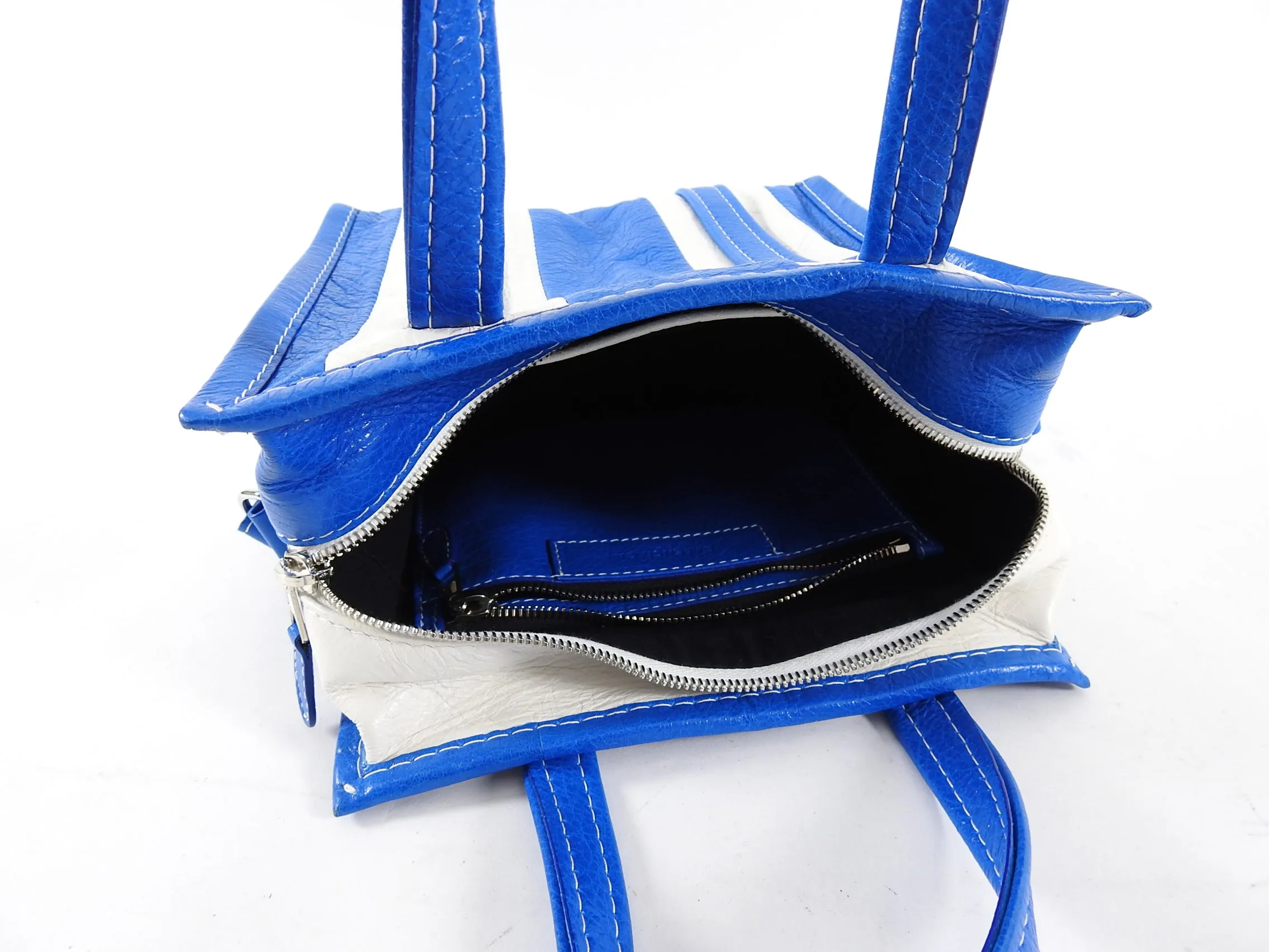 Balenciaga Bazar XS Blue and White Striped Tote Bag