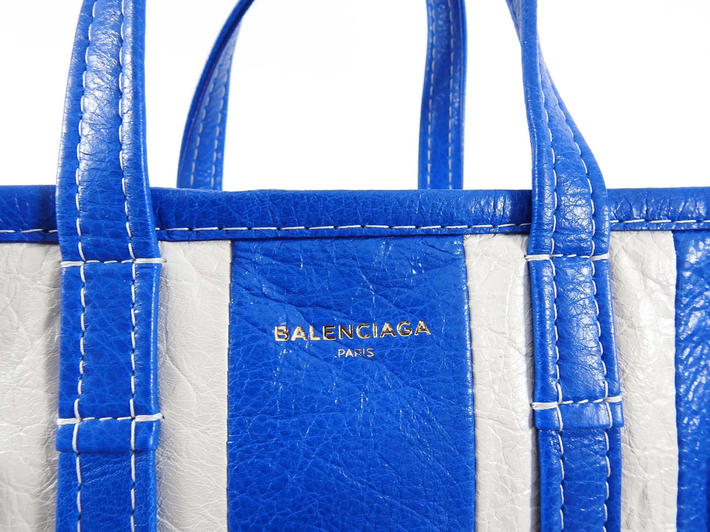 Balenciaga Bazar XS Blue and White Striped Tote Bag