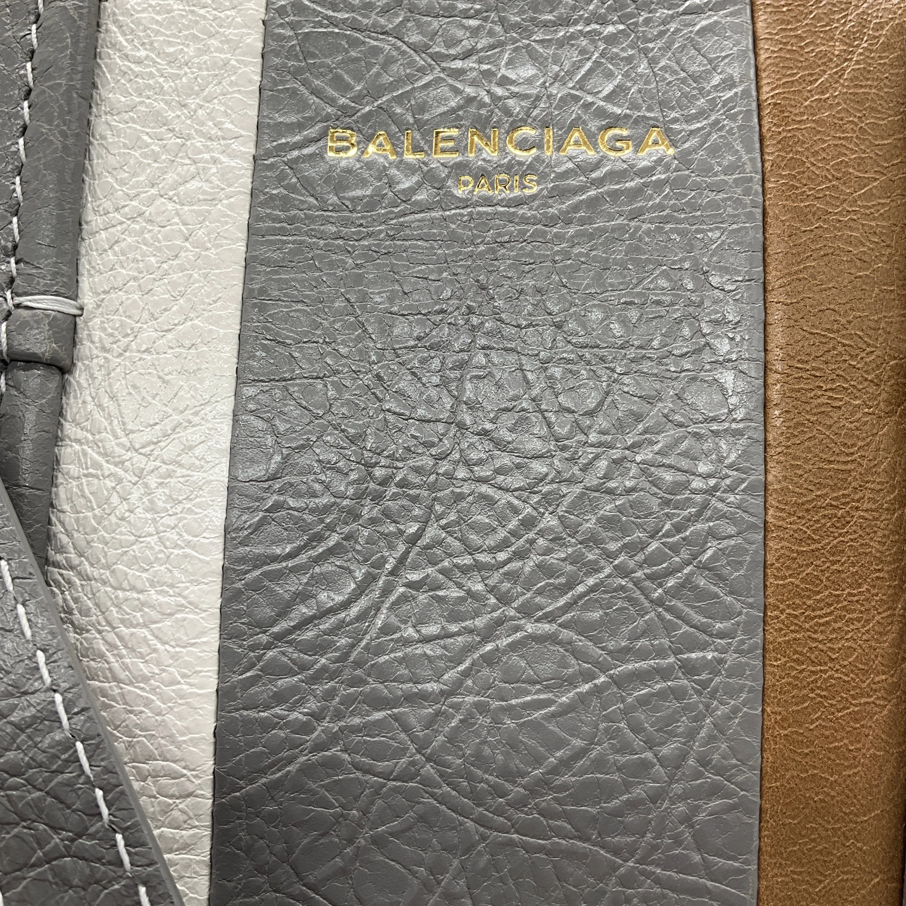 Balenciaga Grey / Orange / White Bazar Stripe 2Way Leather Shopper Tote Bag