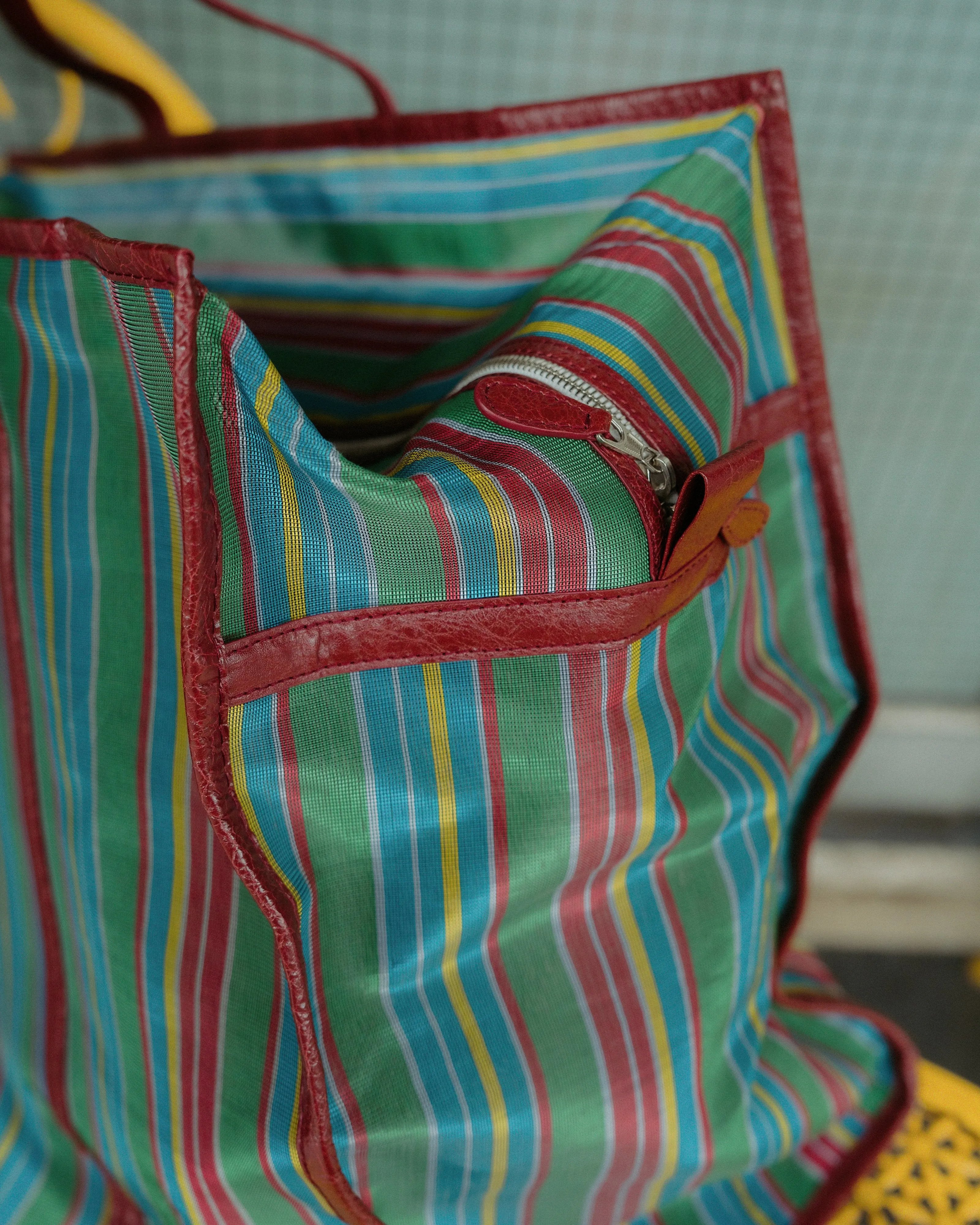 Balenciaga Striped Mesh Bazar Shopper XL Tote Bag