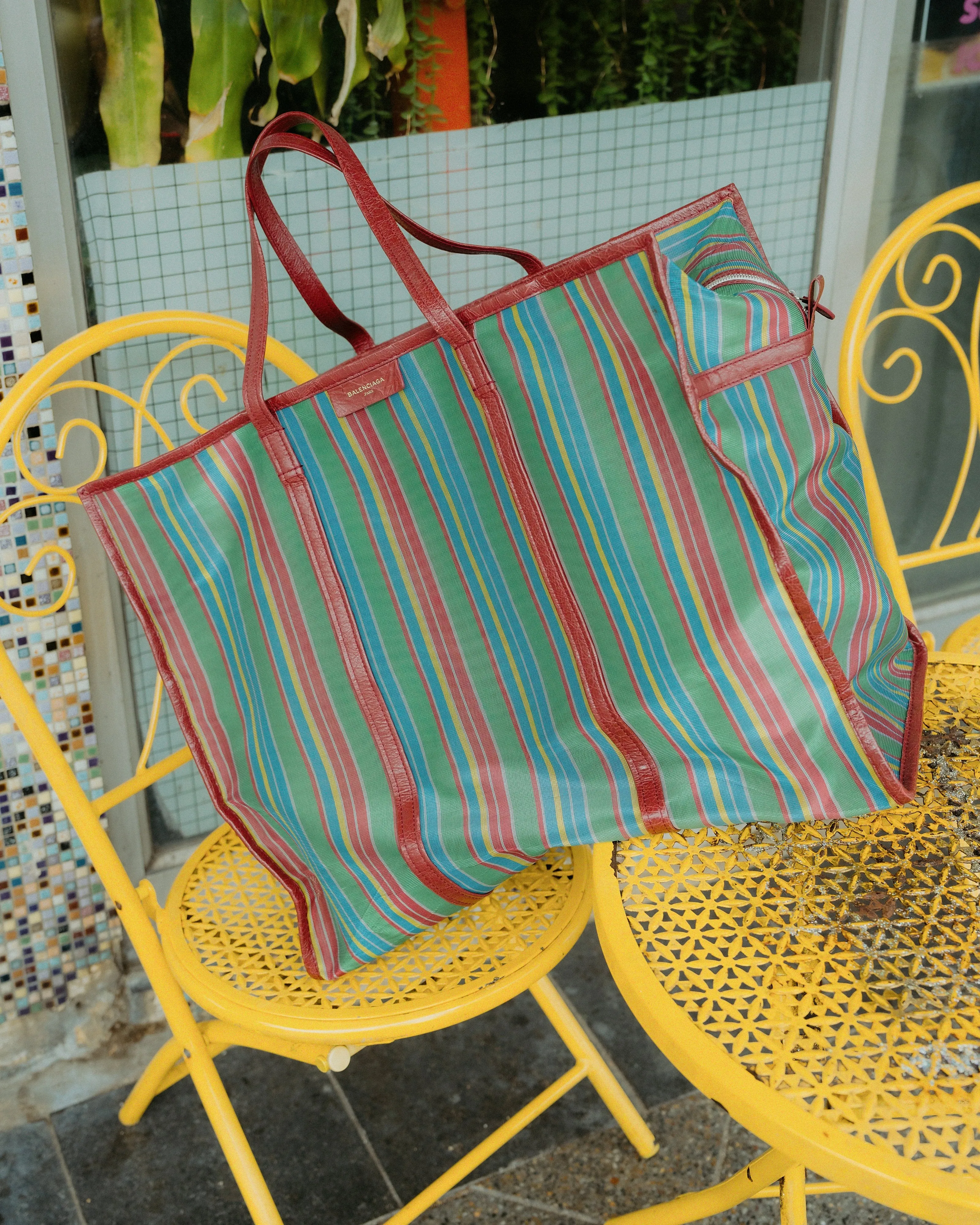 Balenciaga Striped Mesh Bazar Shopper XL Tote Bag