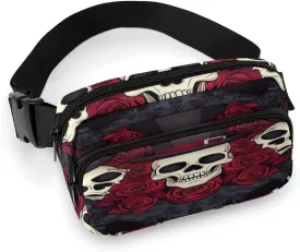 Belt Bag for Women Men Unisex, Large Capacity Red Roses Magic Hat Skeleton Day of The Dead Sugar Skulls Fanny Packs for Workout Running Travel Shopping