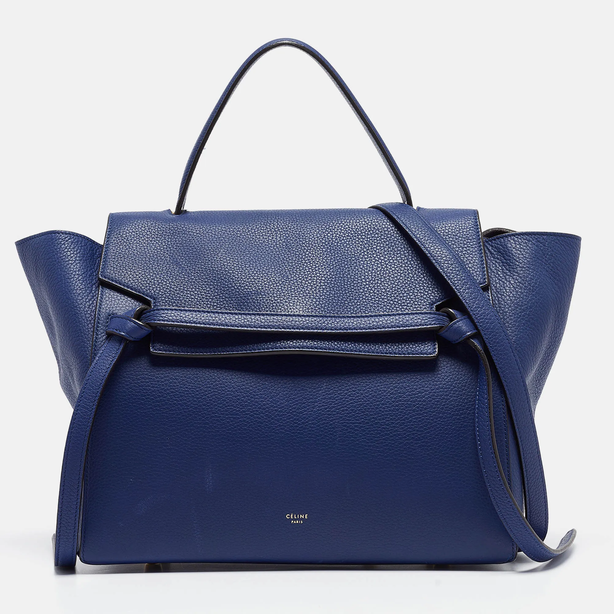 Blue Leather Mini Belt Top Handle Bag