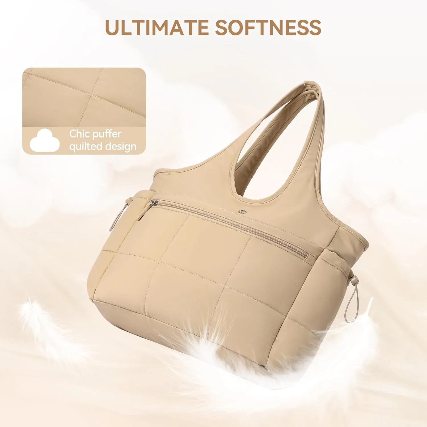 BOSTANTEN Puffer Tote Bag for Women Travel Tote Bag with Trolley Sleeve Lightweight Quilted Laptop Nurse Bag with Zipper