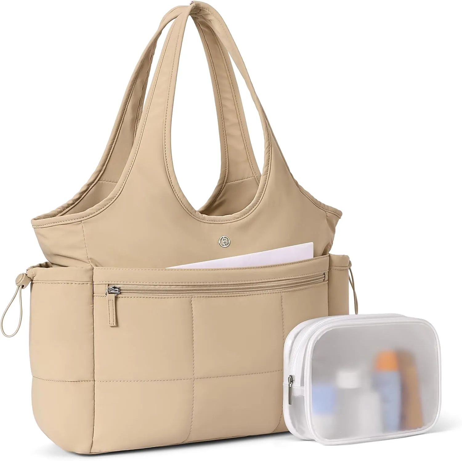 BOSTANTEN Puffer Tote Bag for Women Travel Tote Bag with Trolley Sleeve Lightweight Quilted Laptop Nurse Bag with Zipper