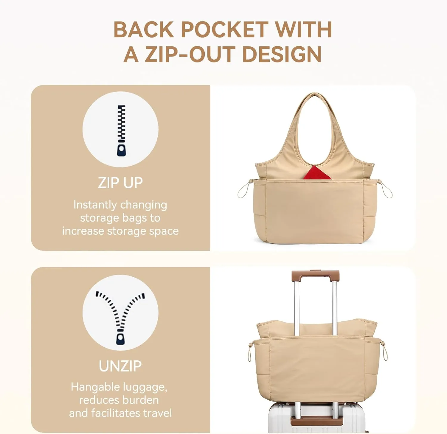 BOSTANTEN Puffer Tote Bag for Women Travel Tote Bag with Trolley Sleeve Lightweight Quilted Laptop Nurse Bag with Zipper