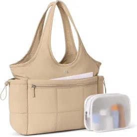 BOSTANTEN Puffer Tote Bag for Women Travel Tote Bag with Trolley Sleeve Lightweight Quilted Laptop Nurse Bag with Zipper