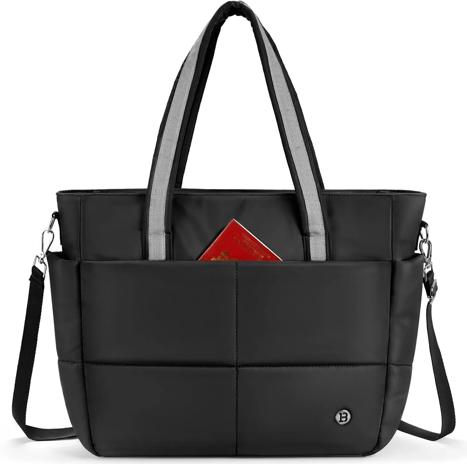 BOSTANTEN Puffer Tote Bag for Women Travel Tote Bag with Trolley Sleeve Lightweight Quilted Laptop Nurse Bag with Zipper