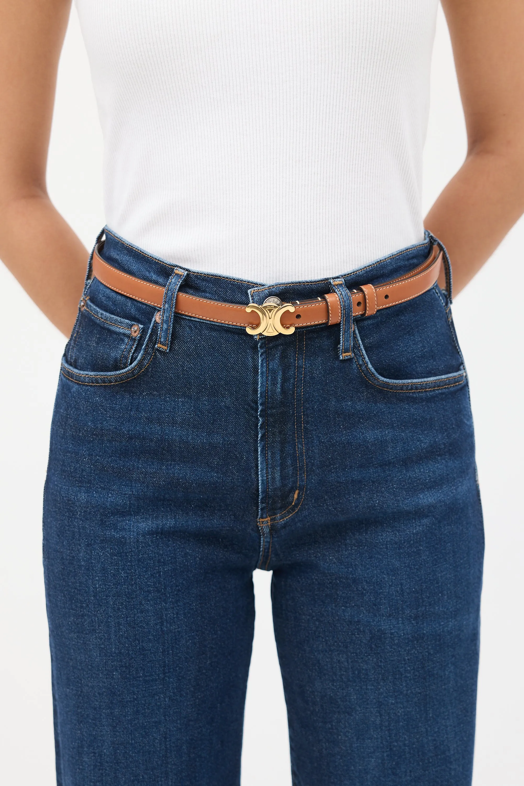 Brown Leather Triomphe Buckle Belt