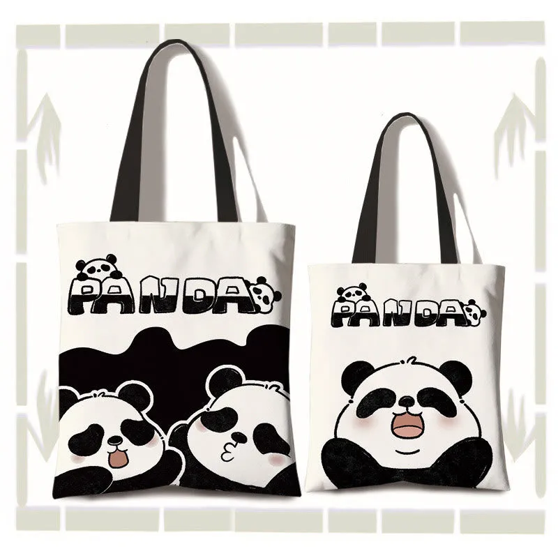 Buddha Stones Handmade Large Capacity Canvas Cute Panda Commuter Shopping Shoulder Bag
