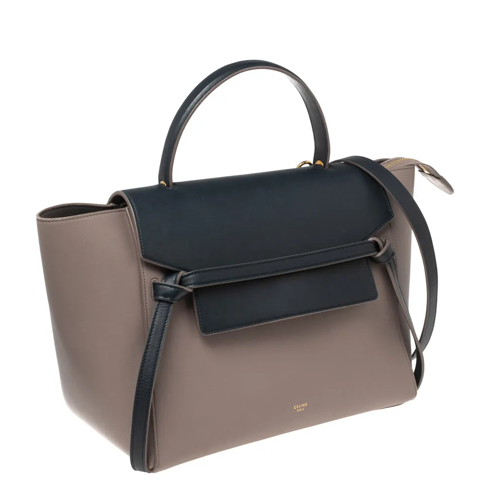 Celine Beige/Navy Blue Leather Mini Belt Top Handle Bag