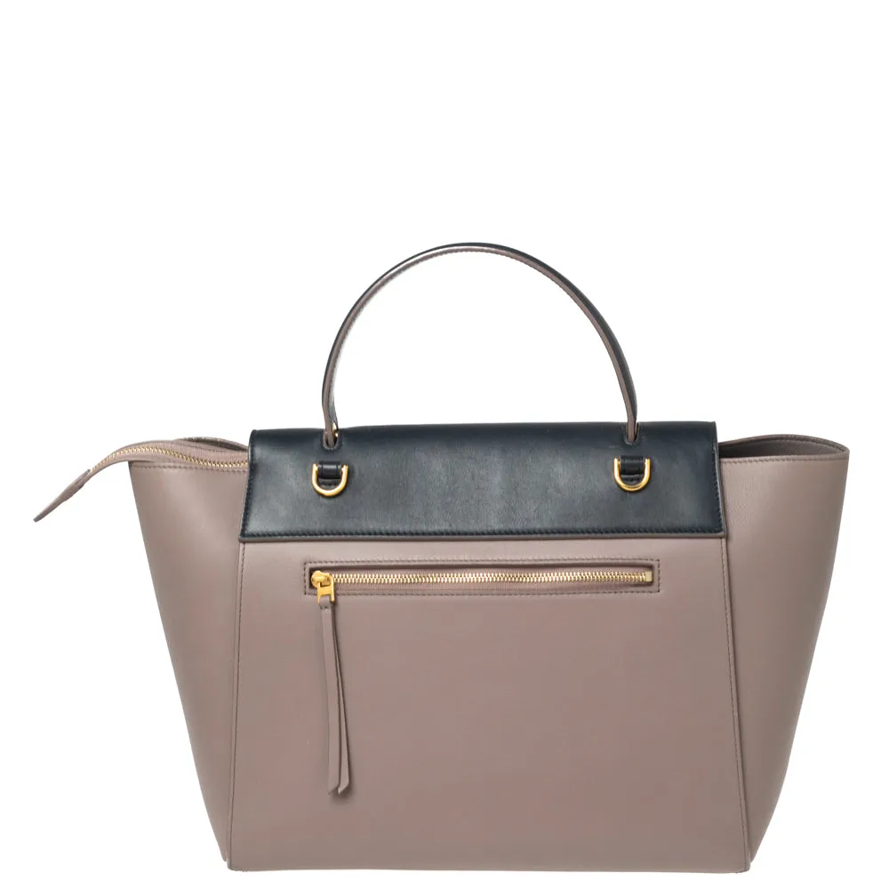Celine Beige/Navy Blue Leather Mini Belt Top Handle Bag