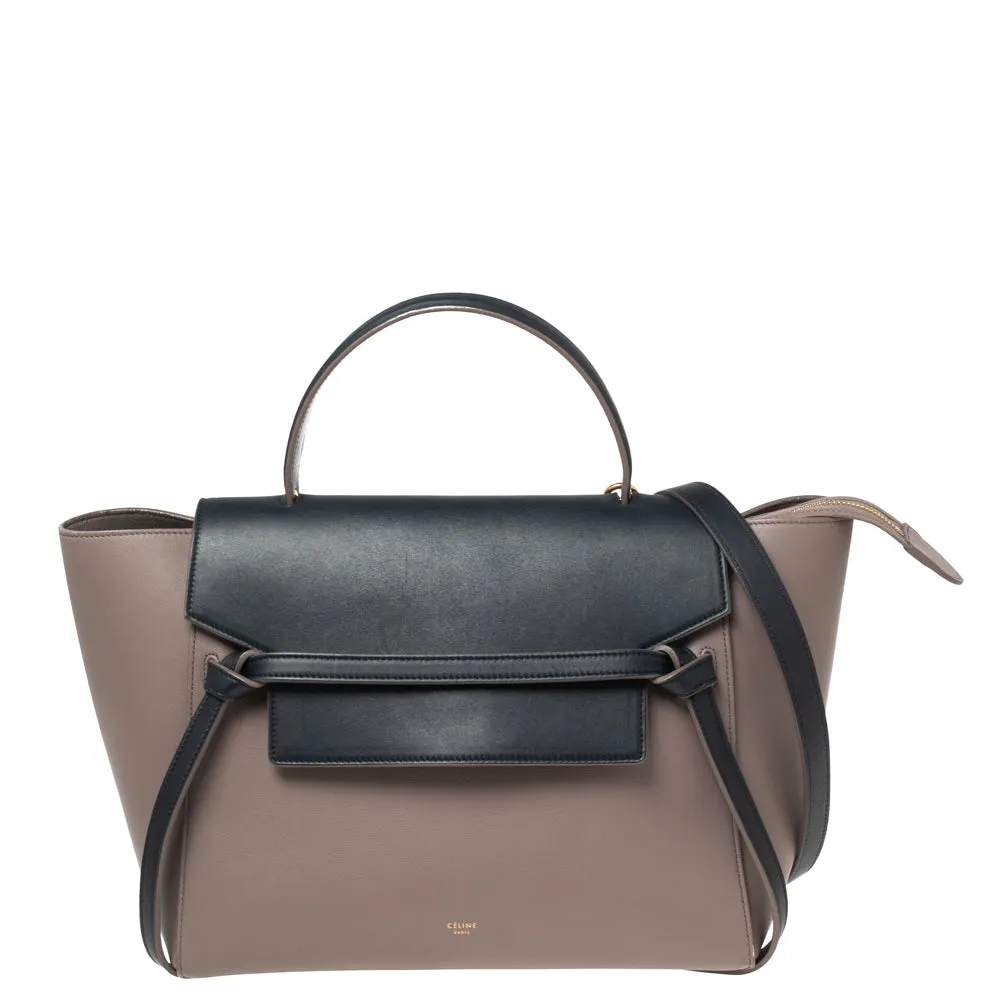 Celine Beige/Navy Blue Leather Mini Belt Top Handle Bag
