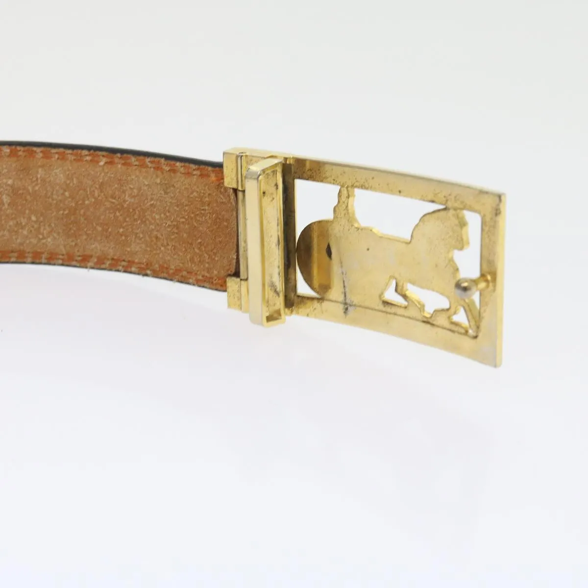 CELINE Horse Carriage Belt Leather 2Set Black Auth bs9815