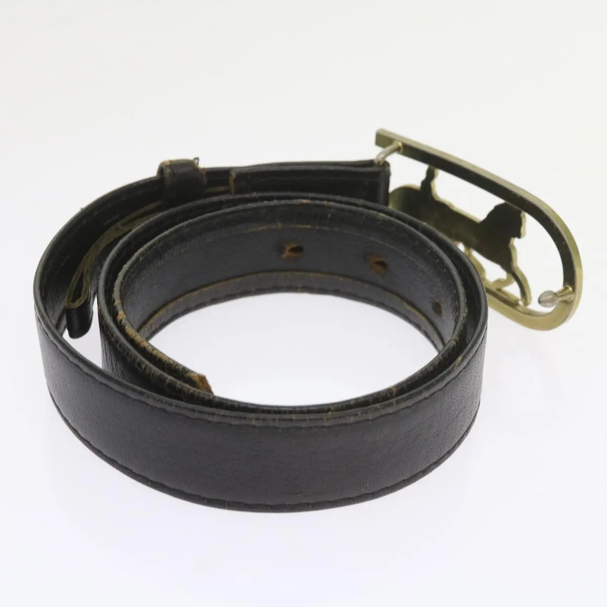 CELINE Horse Carriage Belt Leather 2Set Black Auth bs9815