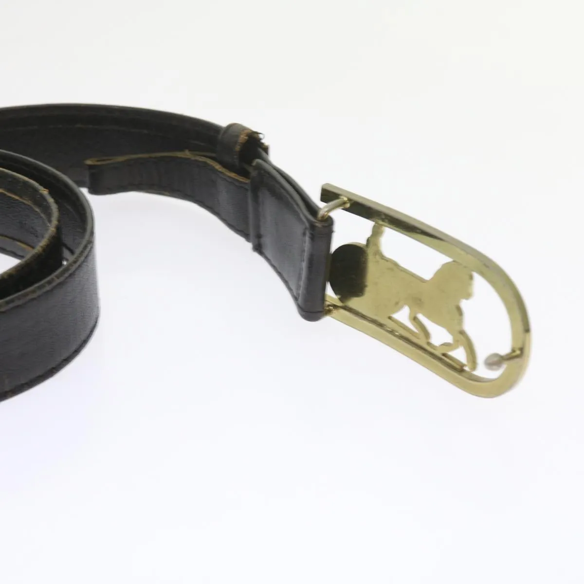 CELINE Horse Carriage Belt Leather 2Set Black Auth bs9815