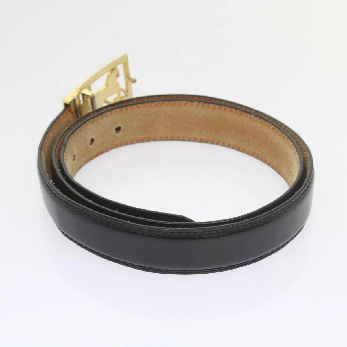 CELINE Horse Carriage Belt Leather 2Set Black Auth bs9815