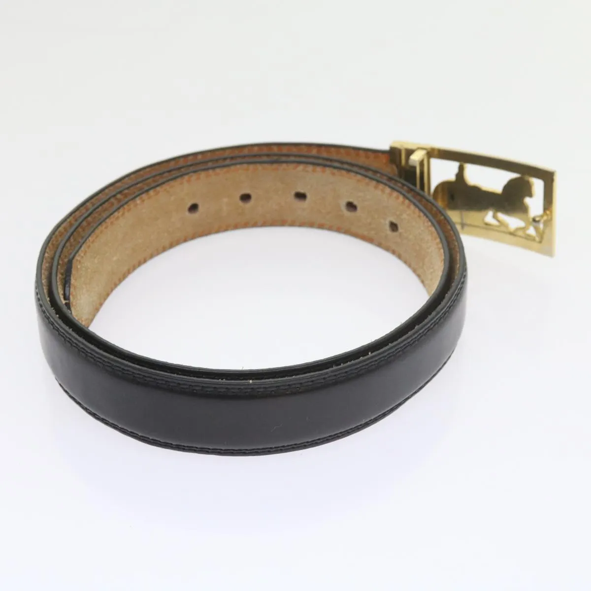 CELINE Horse Carriage Belt Leather 2Set Black Auth bs9815