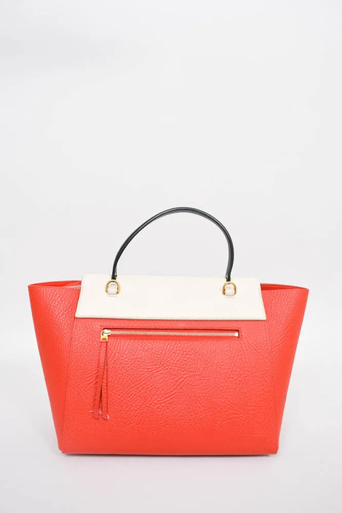 Celine Red/White/Blue Leather Belt Top Handle Bag w/ Strap