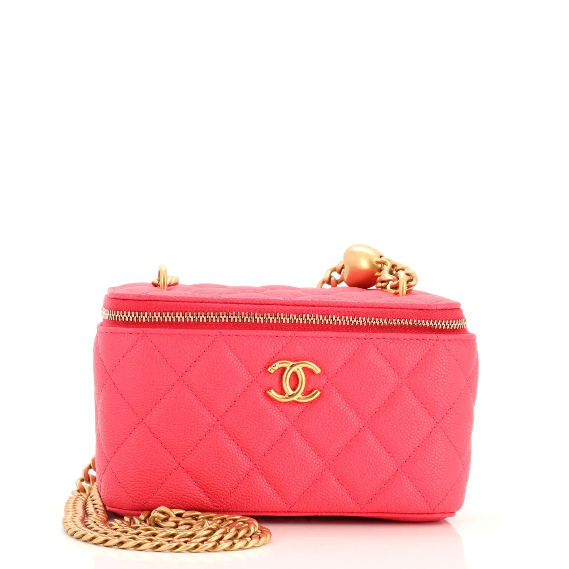 CHANEL Sweet Heart Vanity Case with Chain Quilted Caviar Small