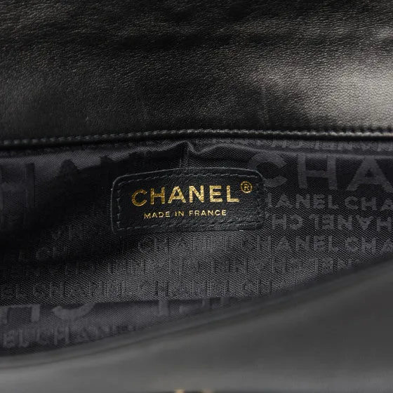 Chanel Vintage Black Lambskin Chain-Embellished Clutch Flap Bag