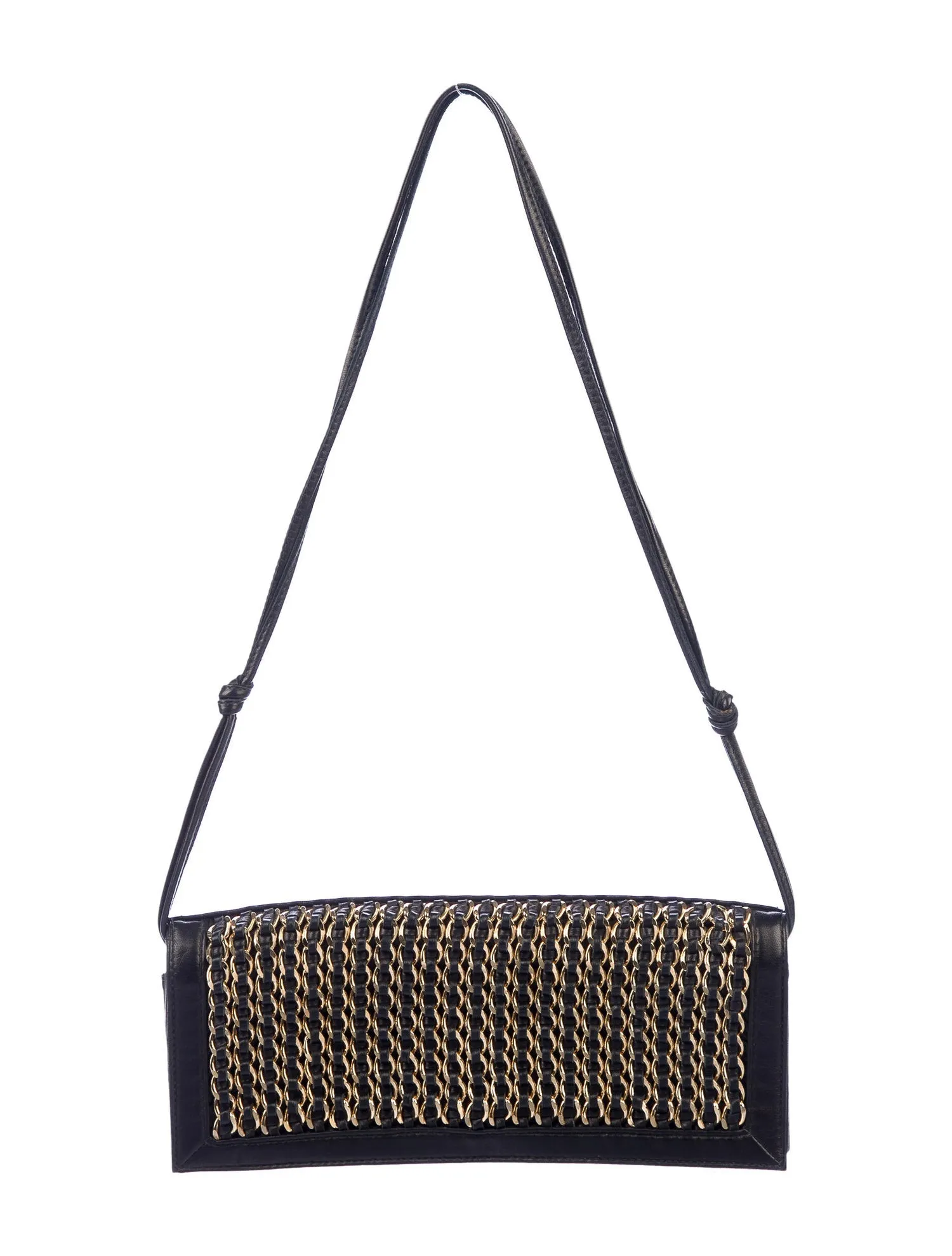 Chanel Vintage Black Lambskin Chain-Embellished Clutch Flap Bag