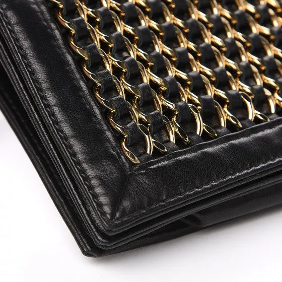 Chanel Vintage Black Lambskin Chain-Embellished Clutch Flap Bag
