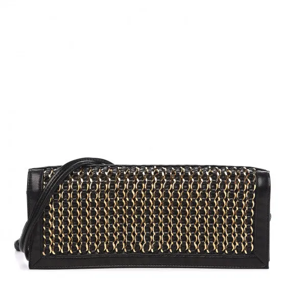 Chanel Vintage Black Lambskin Chain-Embellished Clutch Flap Bag