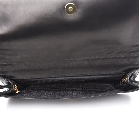 Chanel Vintage Black Lambskin Chain-Embellished Clutch Flap Bag