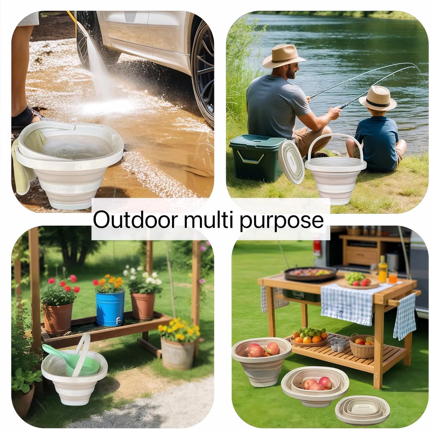 Collapsible Bucket 5L 1.3 Gallon Cleaning Mop Foldable Portable Small Plastic Water Bucket Space-Saving Design Suitable Household Cleaning Garden Camping Fishing Car Wash (Milky White)