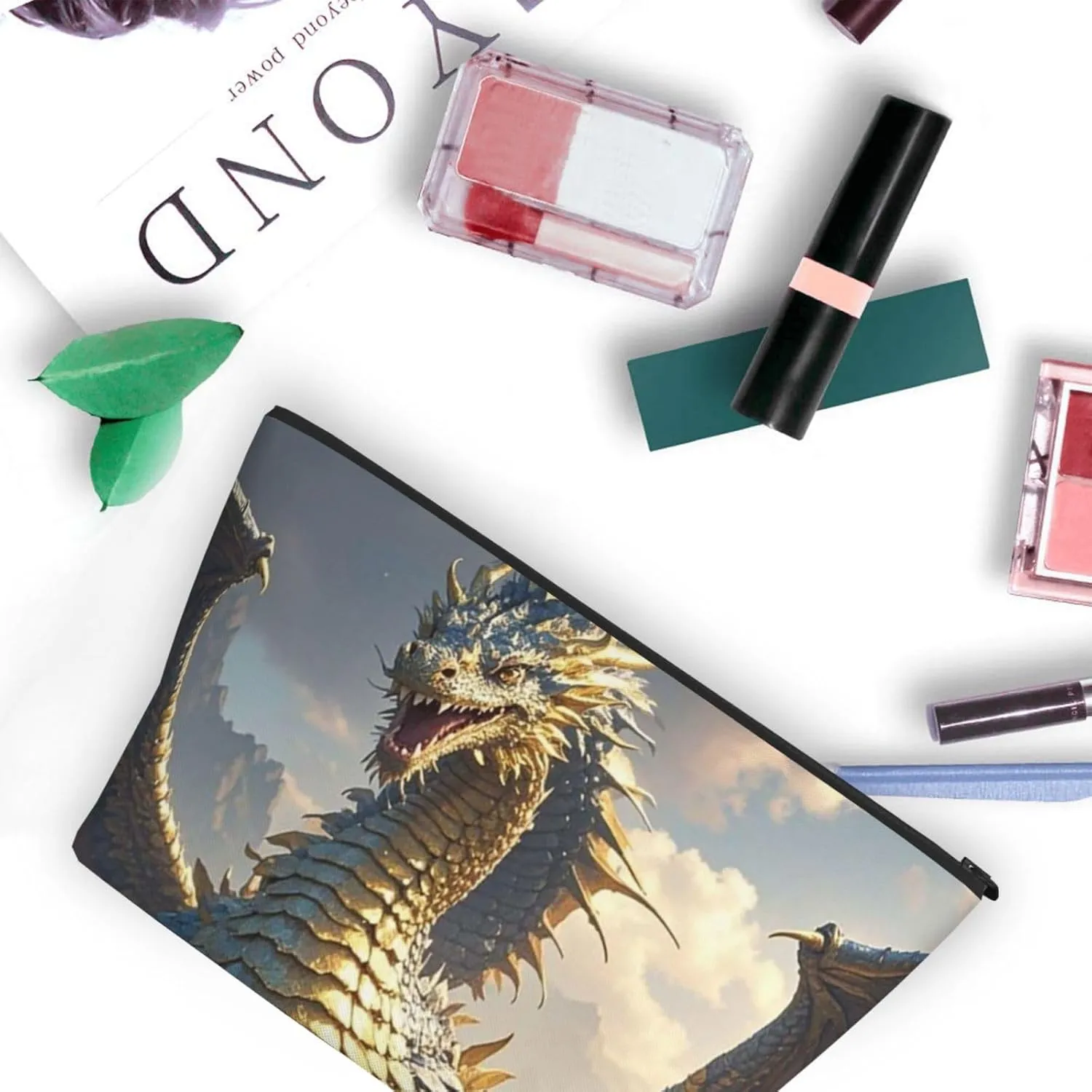 Cosmetic Bag Portable Makeup Bag Golden Dragon Toiletry Bag Large Capacity Zipper Pouch Waterproof Toiletry Pouch Makeup Organizer Case for Women Men